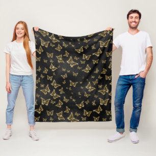 Gold Sparkle Glam Butterflies Fleece Blanket