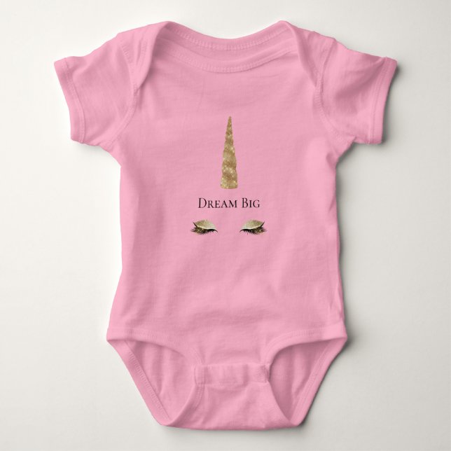 Gold Sparkle Glam Unicorn  Baby Bodysuit (Front)