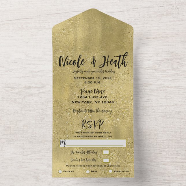 Gold Sparkle Glam Wedding All In One   Invitation (Inside)