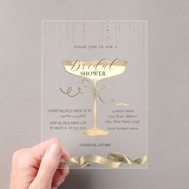 Gold Sparkle,Glass,Purple Bridal Shower Acrylic Invitations (Insitu (Handheld))