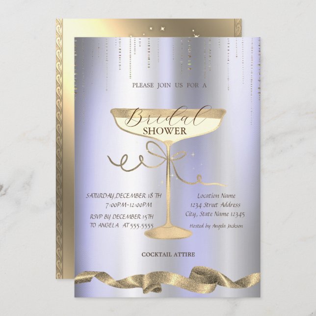 Gold Sparkle,Glass,Purple Bridal Shower Invitation (Front/Back)