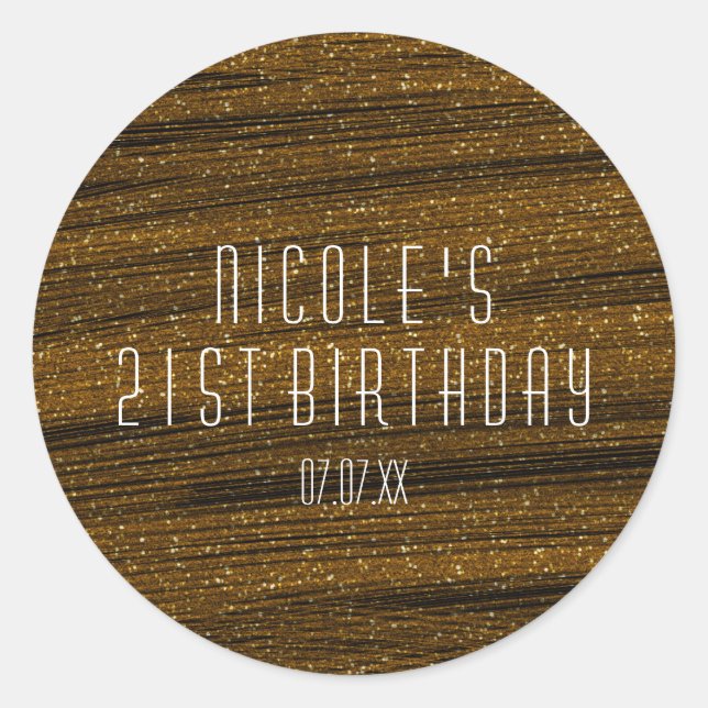 Gold Sparkle Glitter & Black Party Favour Stickers (Front)