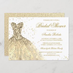 Gold Sparkle Glitter Dress Bridal Shower Invitation