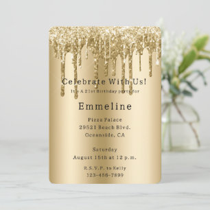 Gold Sparkle Glitter Drips Birthday Invitation