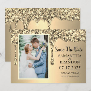Gold Sparkle Glitter Drips Luxury Wedding Save The Date