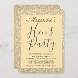 Gold Sparkle Glitter Hen's Party Invitation