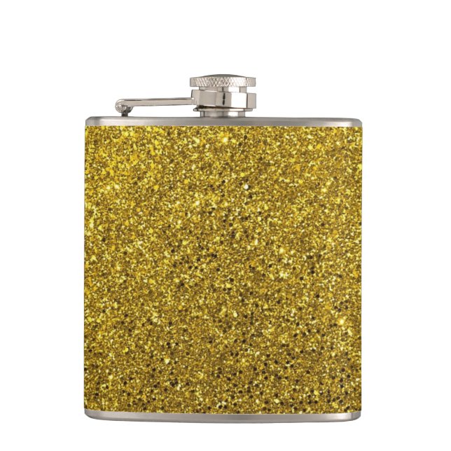 Gold Sparkle Glitter Hip Flask (Front)