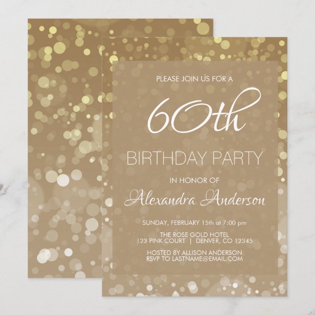 Gold Sparkle Glitter Lights 60th Birthday Party Invitation (Front/Back)