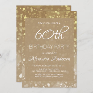 Gold Sparkle Glitter Lights 60th Birthday Party Invitation