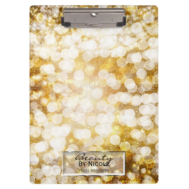 Gold Sparkle Glitter Lights Chic Glam Personalised Clipboard (Front)