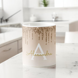 Gold Sparkle Glitter Luxury Monogram Name Coffee Mug