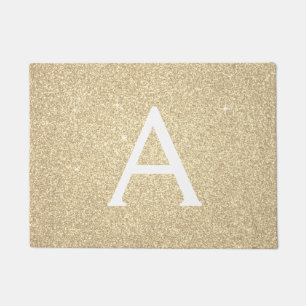 Gold Sparkle Glitter Monogram Name & Initial Doormat