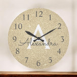 Gold Sparkle Glitter Monogram Name & Initial Large Clock<br><div class="desc">Gold Sparkle Glitter Monogram Name and Initial Serving Wall Clock. The Wall Clock makes the perfect gift for someone who loves sparkle and glitter.</div>