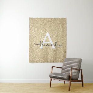 Gold Sparkle Glitter Monogram Tapestry