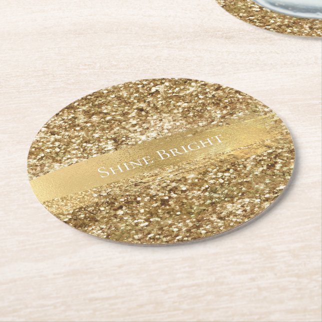 Gold Sparkle Glitter       Round Paper Coaster (Angled)