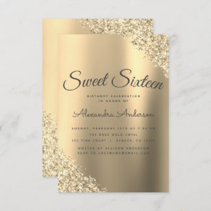 Gold Sparkle Glitter Sweet Sixteen Birthday Invitation