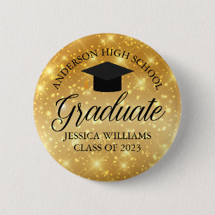 Gold Sparkle Graduate Chic Class of 2023 Name Tag 6 Cm Round Badge