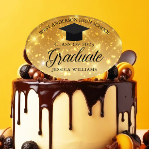 Gold Sparkle Graduate Custom 2024 Graduation Party Cake Pick
