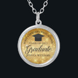Gold Sparkle Graduate Custom Chic 2023 Graduation Silver Plated Necklace<br><div class="desc">Elegant faux gold sparkle graduation necklace gift for a high school or college graduate with your custom school name and class in the centre. Personalise this chic,  modern graduation accessory.</div>
