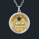 Gold Sparkle Graduate Custom Chic 2023 Graduation Silver Plated Necklace<br><div class="desc">Elegant faux gold sparkle graduation necklace gift for a high school or college graduate with your custom school name and class in the centre. Personalise this chic,  modern graduation accessory.</div>