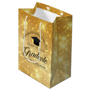 Gold Sparkle Graduate Custom Chic 2026 Graduation Medium Gift Bag