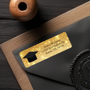 Gold Sparkle Graduation Cap Chic Return Address Label