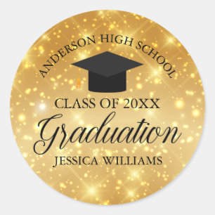 Gold Sparkle Graduation Chic Class of 2022 Custom Classic Round Sticker