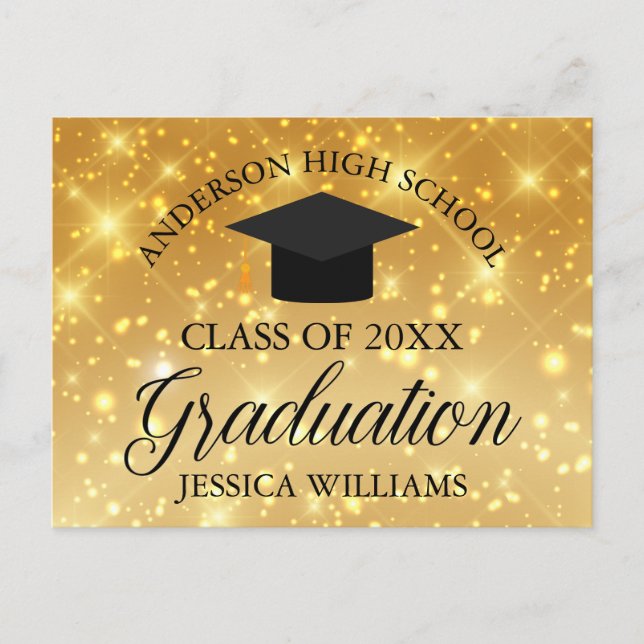 Gold Sparkle Graduation Chic Custom Announcement  Postcard (Front)