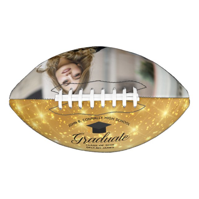 Gold Sparkle Graduation Chic Custom Graduate Photo Football (Front)