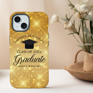Gold Sparkle Graduation Chic Customised Graduate iPhone 15 Case