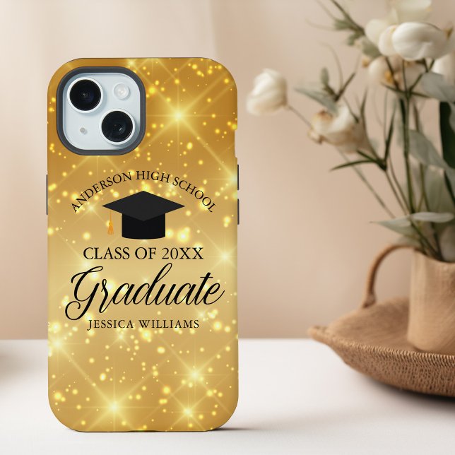Gold Sparkle Graduation Chic Customised Graduate iPhone 15 Case (Creator Uploaded)