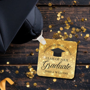 Gold Sparkle Graduation Chic Personalised Graduate Key Ring