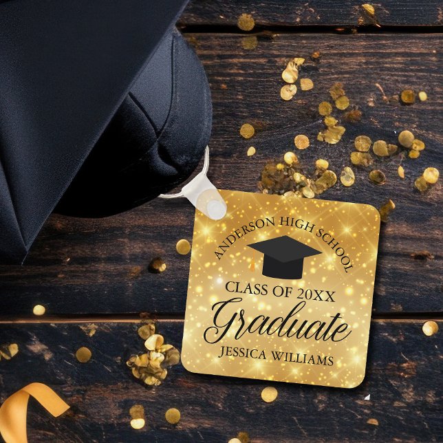 Gold Sparkle Graduation Chic Personalised Graduate Key Ring (Creator Uploaded)