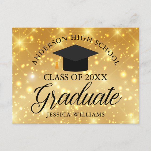 Gold Sparkle Graduation Party Custom Announcement Postcard (Front)