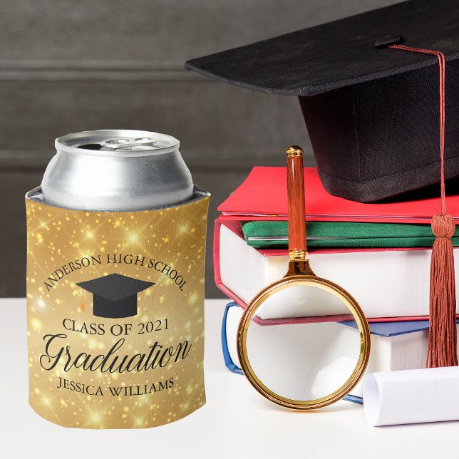 Gold Sparkle Graduation Party Personalised 2025 Can Cooler (Creator Uploaded)