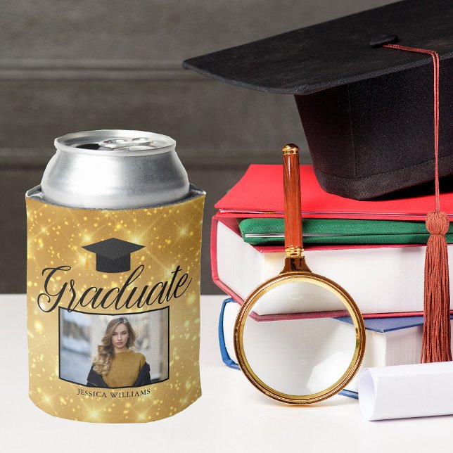 Gold Sparkle Graduation Photo Chic Custom Party Can Cooler (Creator Uploaded)