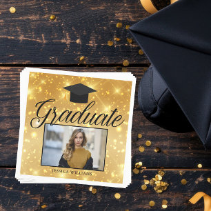 Gold Sparkle Graduation Photo Chic Custom Party Napkin