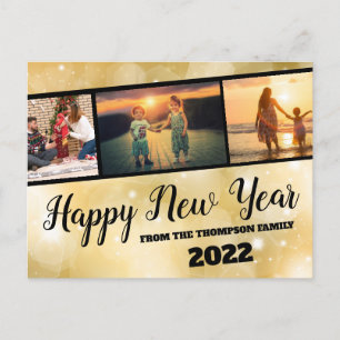 Gold Sparkle Happy New Year Photo Collage Postcard