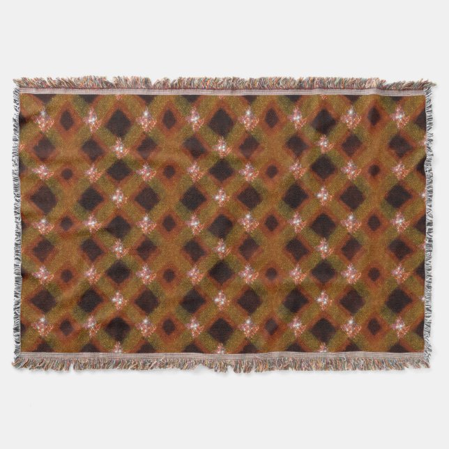 Gold Sparkle Harlequin Lattice Throw Blanket (Front)
