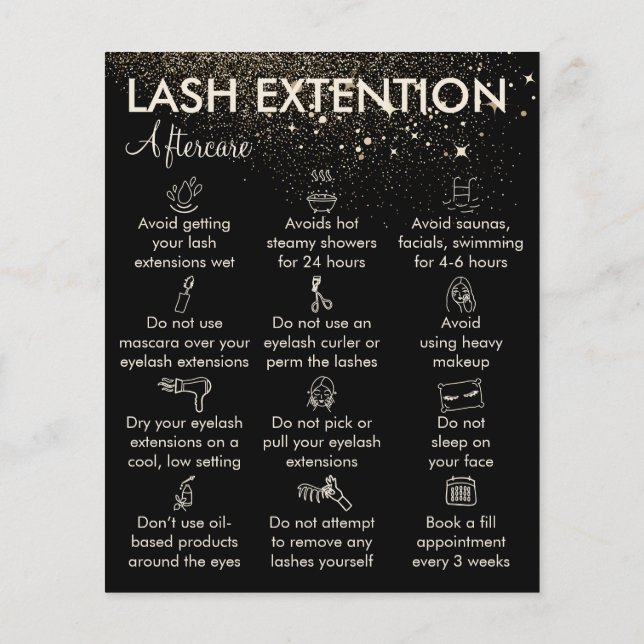 Gold Sparkle Lash Extension Aftercare Budget Flyer (Back)