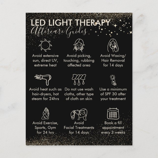 Gold Sparkle Led Light Therapy aftercare Budget Flyer (Back)