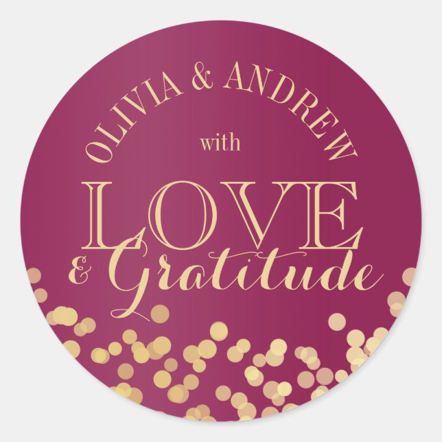 Gold Sparkle Light Love and Gratitude Classic Round Sticker (Front)