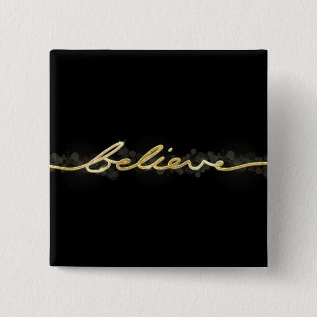 Gold Sparkle Look Bokeh Believe Christmas 15 Cm Square Badge (Front)