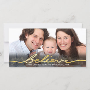 Gold Sparkle Look Bokeh Believe Christmas Holiday Card