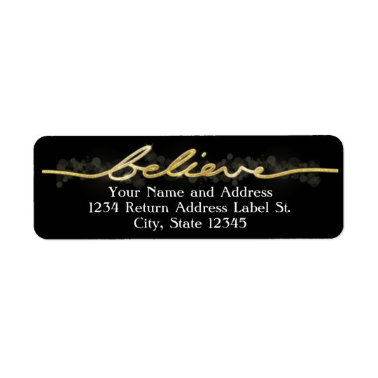 Gold Sparkle Look Bokeh Believe Christmas Return Address Label