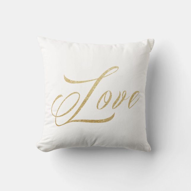 Gold Sparkle Love Throw Pillow (Front)