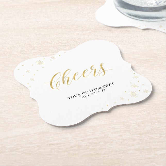 Gold Sparkle Modern Adult Birthday Party Paper Coaster (Angled)