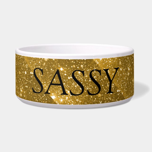 Gold Sparkle Personalised Pet Food - Water Bowl (Front)