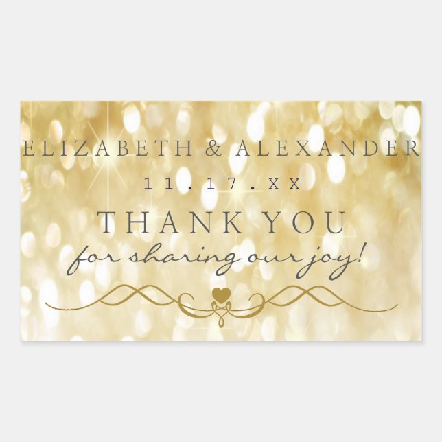 Gold Sparkle Personalised Thank You Wedding Rectangular Sticker (Front)