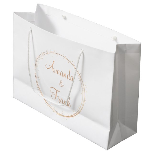 Gold Sparkle Personalised Wedding Large Gift Bag (Front Angled)